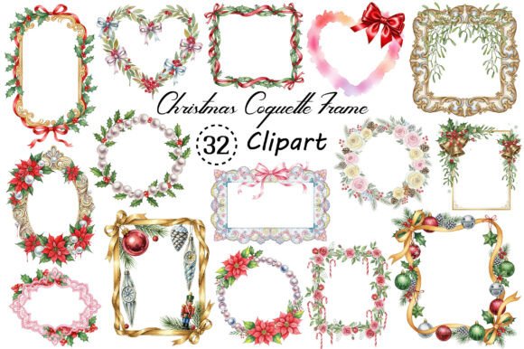 Christmas Coquette Frame Clipart Bundle
