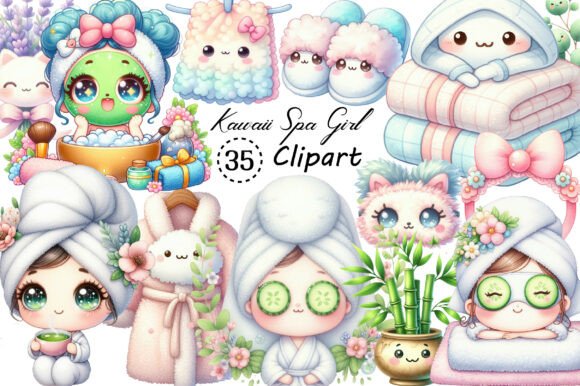 Cute Kawaii Spa Girl Clipart: Playful, Versatile & Ready for Your Creative Projects