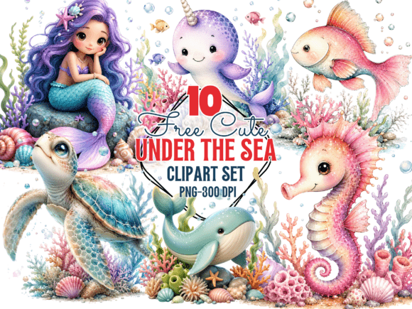 Cute Under the Sea Clipart, Mermaid PNG: Instant, Versatile Design Assets for Creative Makers