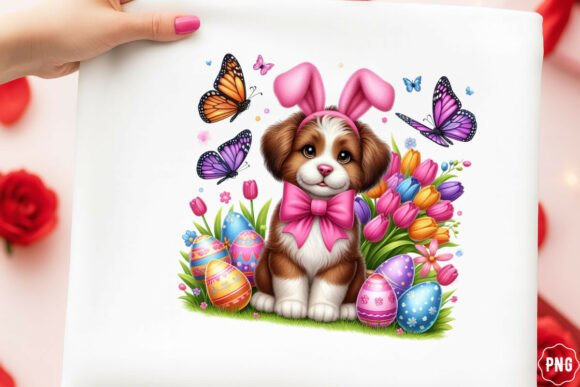 Faux Yarn Cute Easter Pitbull Dog PNG