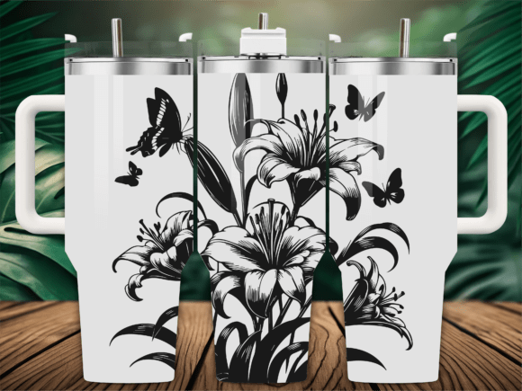 Floral Lily Butterfly: A Thoughtfully Designed Tumbler Wrap for Laser Engraving