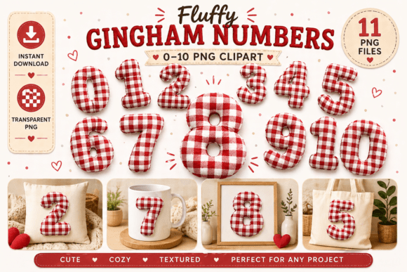 Fluffy Gingham Numbers 0–10: Soft, Festive, and Uniquely Versatile Clipart for Modern Designers