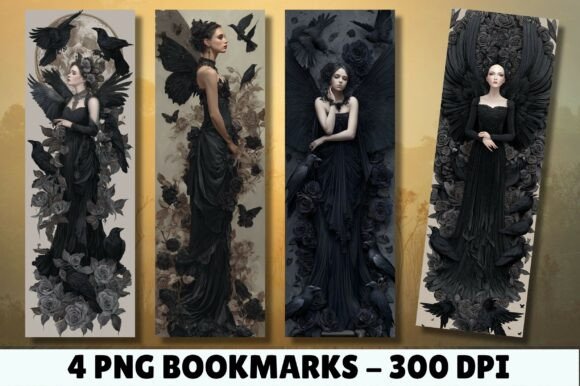 Gothic Dark Crow Raven Angel Bookmark
