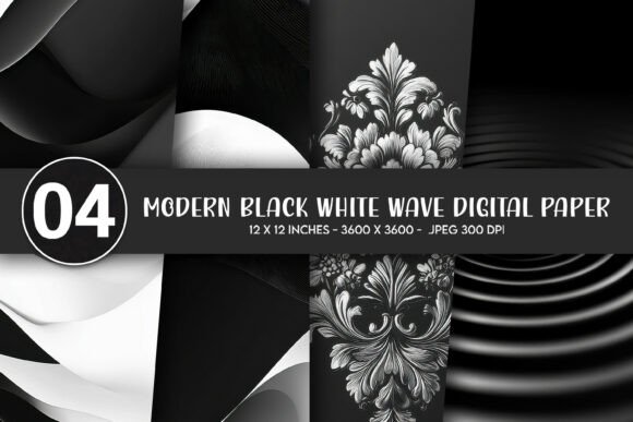 Modern Black White Wave Digital Paper