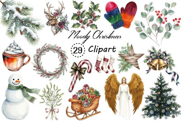 Moody Christmas Clipart PNG Bundle
