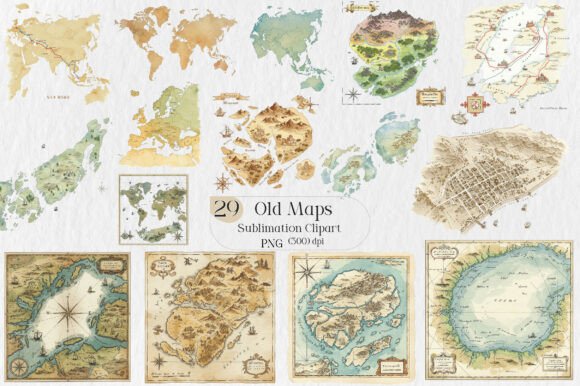 Old Maps Sublimation Clipart: A Versatile Creative Resource for Designers, Educators, and Small Businesses