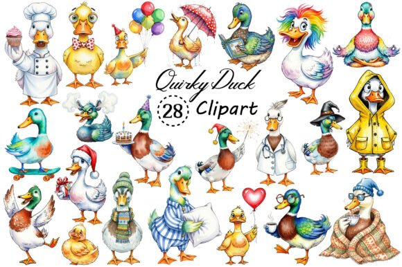 Quirky Duck Sublimation Clipart Bundle