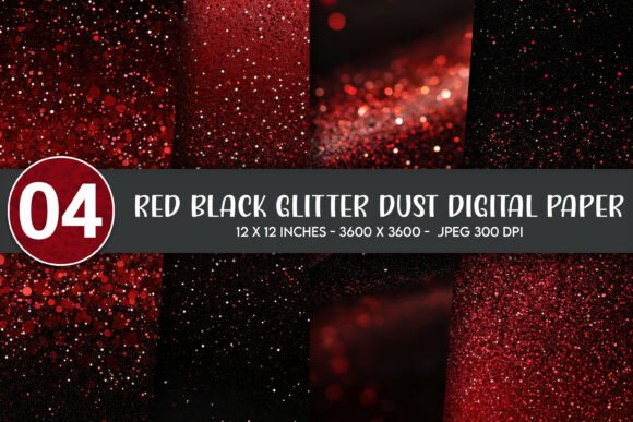 Red Black Glitter Dust Digital Paper