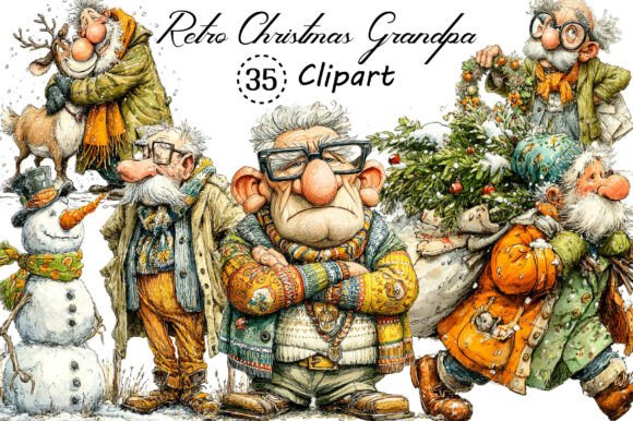 Retro Christmas Grandpa Clipart: A Timeless Addition to Your Creative Projects