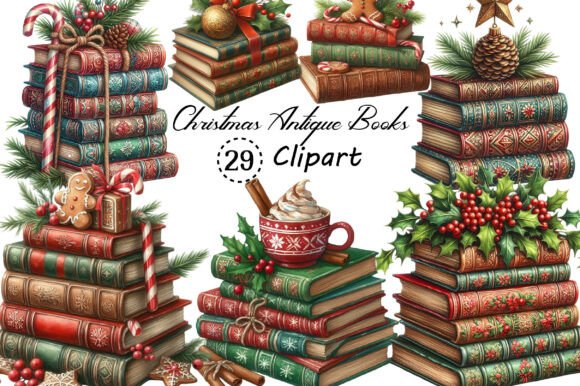 Watercolor Christmas Antique Books PNG: A Versatile Digital Asset for Crafters, Designers & Small Businesses