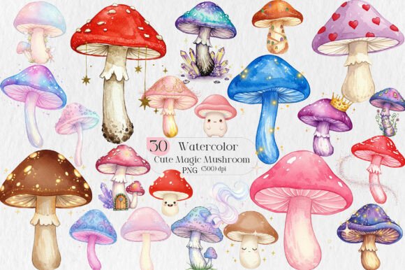 Watercolor Cute Magic Mushroom PNG