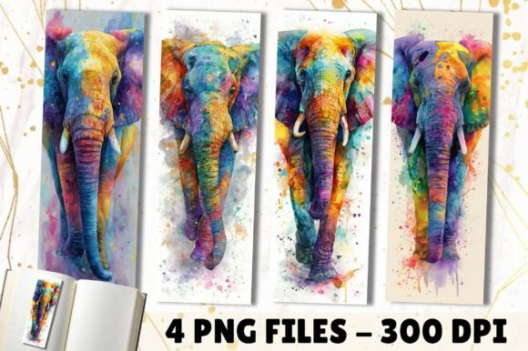 Watercolor Elephant Splash Art Bookmark