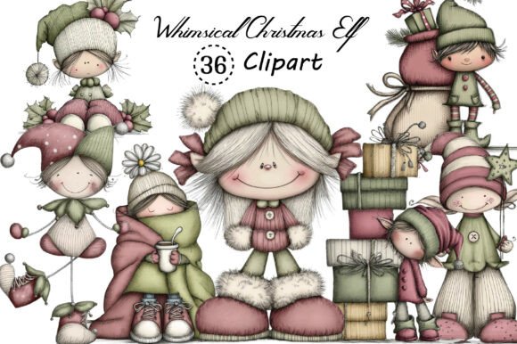 Whimsical Christmas Elf Clipart Bundle