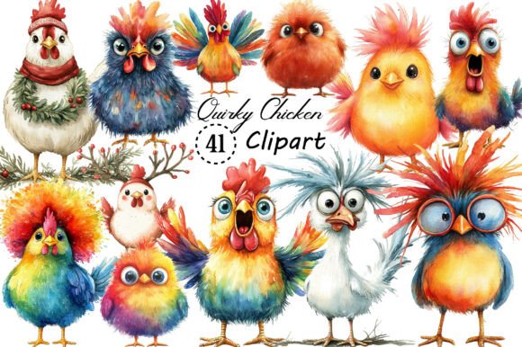 Whimsical Funny Quirky Chicken Clipart
