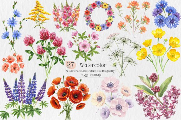 Wild Flowers, Butterflies and Dragonfly: Versatile Digital Art for Creative Entrepreneurs & Crafters